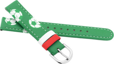 Cinturino in pelle per bambini 14mm, verde, fibbia argento (con motivo di calcio)