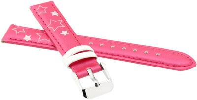 Cinturino in pelle per bambini 14mm, rosa, fibbia argento (con motivo di stella)