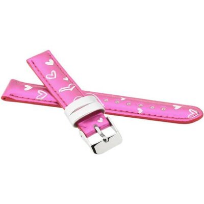 Cinturino in pelle per bambini 14mm, rosa, fibbia argento (con motivo di cuore)