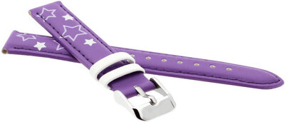 Cinturino in pelle per bambini 14mm, viola, fibbia argento (con motivo di stella)