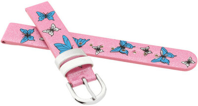 Cinturino in poliuretano per bambini 14mm, rosa, fibbia argento (con motivo di farfalla)