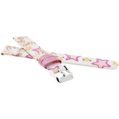 Cinturino in poliuretano per bambini 14mm, bianco, fibbia argento (con motivo unicorno)
