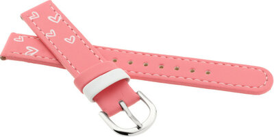 Cinturino in pelle per bambini 15mm, rosa, fibbia argento (con motivo di cuore)