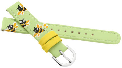 Cinturino in pelle per bambini 15mm, verde, fibbia argento (con motivo di api)