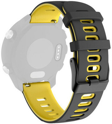 Cinturino Quick Release 20mm, in silicone, nero-giallo, fibbia nera (Garmin Venu, Venu Sq, Venu 2 plus, ecc.)