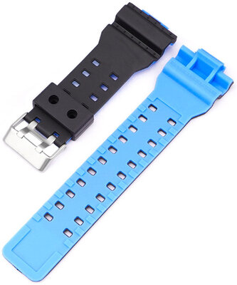 Cinturino per Casio G-Shock, in plastica, blu-nero chiaro, fibbia argento (per i modelli GA-100, GA-110, GD-120, GLS-100)