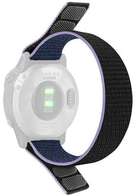 Cinturino loop da 26mm, in nylon, blu con striscia viola (Garmin Fenix 7/6/5 ecc.)