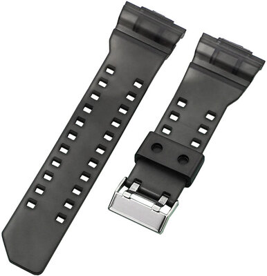 Cinturino per Casio G-Shock, in plastica, nero trasparente, fibbia argento (per i modelli GA-100, GA-110, GD-120, GLS-100)