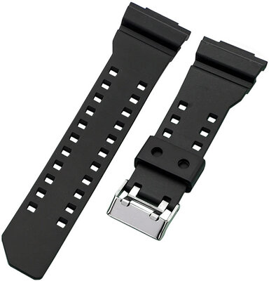 Cinturino per Casio G-Shock, in plastica, nero opaco, fibbia argento (per i modelli GA-100, GA-110, GD-120, GLS-100)