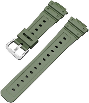 Cinturino per Casio, in silicone, verde, fibbia argento (GA2100,DW6900)