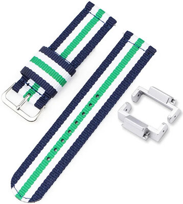 Cinturino per Casio G-Shock, NATO, in tessuto, blu-bianco-verde, fibbia argento (GA-2100/GA-2110, DW-5600, GW-6900) con adattatore