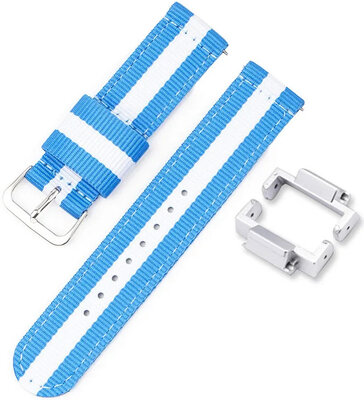 Cinturino per Casio G-Shock, NATO, in tessuto, blu-bianco, fibbia argento (GA-2100/GA-2110, DW-5600, GW-6900) con adattatore