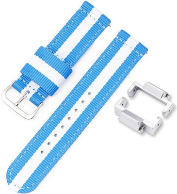 Cinturino per Casio G-Shock, NATO, in tessuto, blu-bianco, fibbia argento (GA-2100/GA-2110, DW-5600, GW-6900) con adattatore