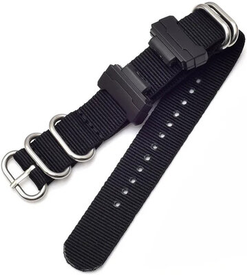 Cinturino per Casio G-Shock, in tessuto, nero, fibbia argento (per i modelli GA-100/110/120, DW-5600, GD-100)
