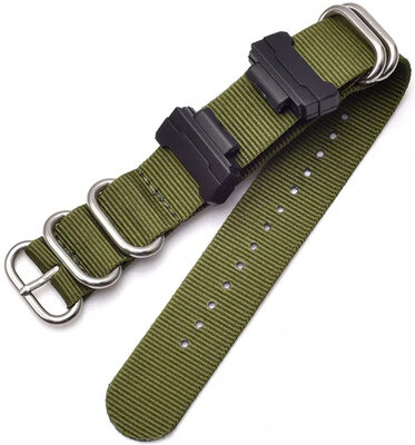 Cinturino per Casio G-Shock, in tessuto, army green, fibbia argento (per i modelli GA-100/110/120, DW-5600, GD-100)
