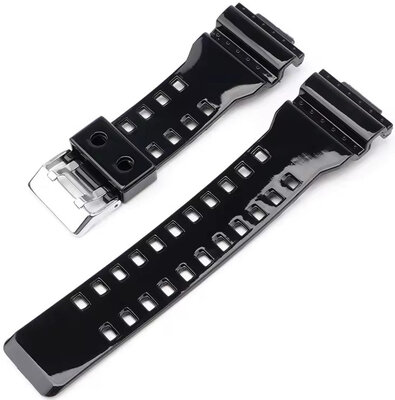 Cinturino per Casio G-Shock, in plastica, nero, lucido, fibbia argento (per i modelli GA-100, GA-110, GD-120, GLS-100)
