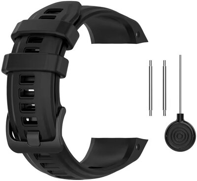 Cinturino per Garmin Instinct 2S, in silicone, nero, fibbia nera