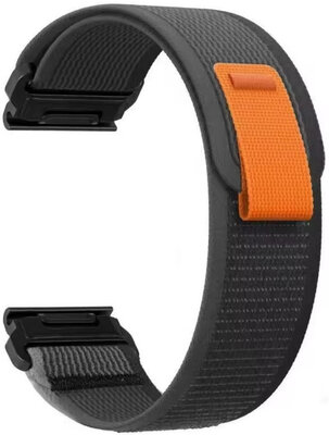 Cinturino QuickFit 22mm, in nylon, nero-grigio, velcro (Garmin Fenix 7/6/5, Epix 2, MARQ 2, ecc.)