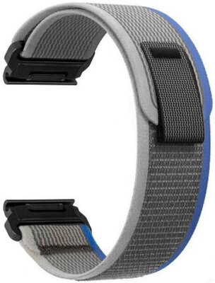 Cinturino QuickFit 22mm, in nylon, blu-grigio, velcro (Garmin Fenix 7/6/5, Epix 2, MARQ 2, ecc.)