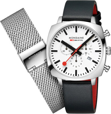 Mondaine Grand Cushion Quartz MSL.41410.LBV.SET (+ cinturino in metallo di ricambio)