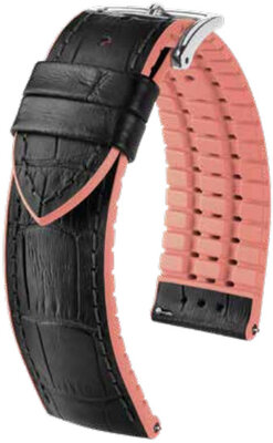Cinturino Hirsch Andy M 0922328150-1, nero, pelle di vitello/caucciù naturale, rosa, edizione limitata