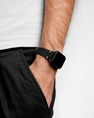 cinturino in pelle Hirsch Serro L 05564050-2, nero, pelle scamosciata, Limited Edition, lunghezza L, Quick Release