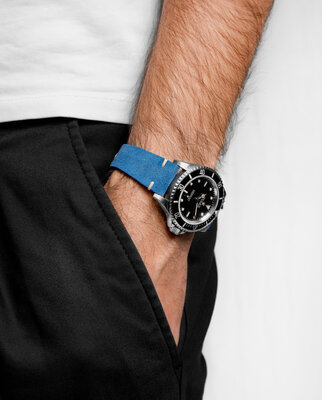 cinturino in pelle Hirsch Serro L 05564080-2, blu, pelle scamosciata, Limited Edition, lunghezza L, Quick Release