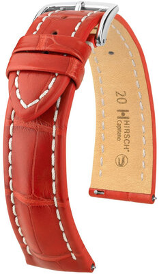Cinturino in pelle Hirsch Capitano L 04807029-2, rosso, pelle di alligatore, lunghezza L, sgancio rapido
