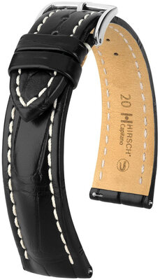Cinturino in pelle Hirsch Capitano L 04807059-2, nero, pelle di alligatore, lunghezza L, sgancio rapido