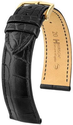 Cinturino in pelle Hirsch Genuine Alligator 10200759NQ-1, nero, pelle di alligatore