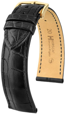 Cinturino in pelle Hirsch Genuine Alligator L 10220759NQ-1, nero, pelle di alligatore, lunghezza L