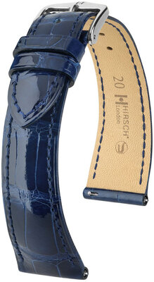 Cinturino in pelle Hirsch London 04307180-2, blu, pelle di alligatore, Quick Release