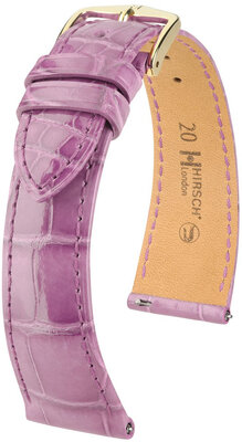 Cinturino in pelle Hirsch London 04307187-7, viola, pelle di alligatore, Quick Release