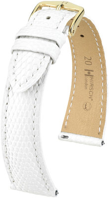 Cinturino in pelle Hirsch London L 04366000-7, bianco, pelle di lucertola, lunghezza L, sgancio rapido