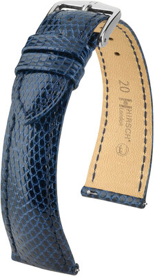 Cinturino in pelle Hirsch London L 04366080-2, blu, pelle di lucertola, lunghezza L, sgancio rapido