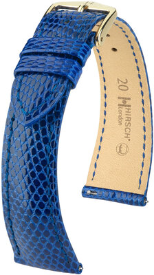 Cinturino in pelle Hirsch London L 04366085-7, blu, pelle di lucertola, lunghezza L, sgancio rapido