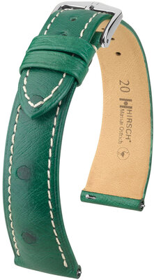 Cinturino in pelle Hirsch Massai Ostrich L 04362041-2, verde, pelle di struzzo, lunghezza L, sgancio rapido
