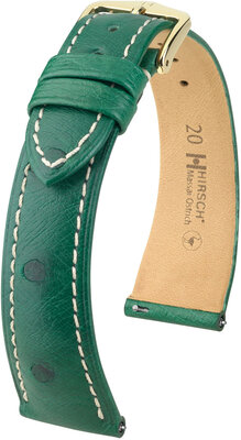Cinturino in pelle Hirsch Massai Ostrich L 04362041-7, verde, pelle di struzzo, lunghezza L, sgancio rapido