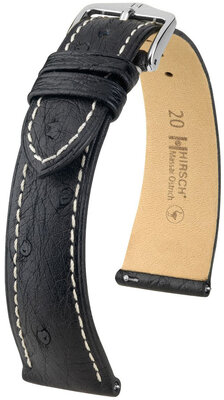 Cinturino in pelle Hirsch Massai Ostrich L 04362051-2, nero, pelle di struzzo, lunghezza L, sgancio rapido