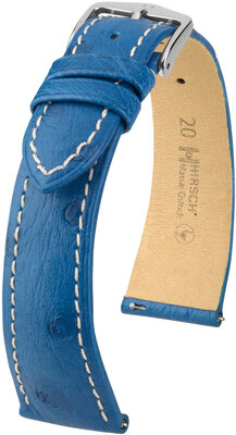 Cinturino in pelle Hirsch Massai Ostrich L 04362084-2, blu, pelle di struzzo, lunghezza L, sgancio rapido