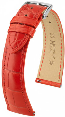 Cinturino in pelle Hirsch London 04207129-2, rosso, pelle di alligatore, Quick Release