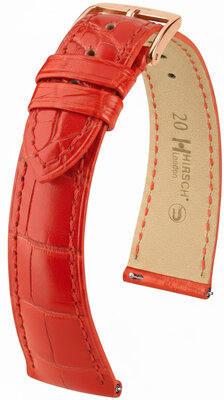 Cinturino in pelle Hirsch London 04207129-7, rosso, pelle di alligatore, Quick Release