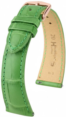 Cinturino in pelle Hirsch London 04207142-7, verde, pelle di alligatore, Quick Release