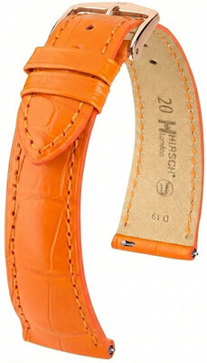 Cinturino in pelle Hirsch London L 04207076-7, arancione, pelle di alligatore, lunghezza L, Quick Release