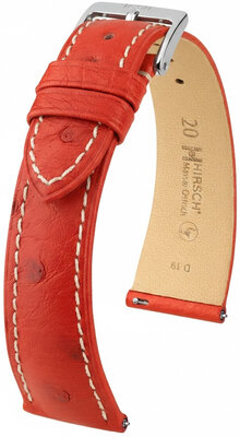 Cinturino in pelle Hirsch Massai Ostrich 04262121-2, rosso, pelle di struzzo, Quick Release