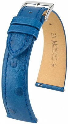 Cinturino in pelle Hirsch Massai Ostrich L 04262085-2, blu, pelle di struzzo, lunghezza L, Quick Release