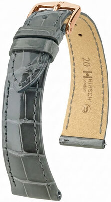 Cinturino in pelle Hirsch London L 04207030-7, grigio, pelle di alligatore, lunghezza L, Quick Release