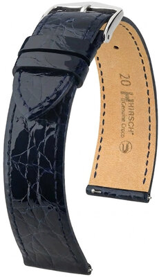 cinturino in pelle Hirsch Genuine Croco L 01808080-2, blu, pelle di coccodrillo, lunghezza L, Quick Release