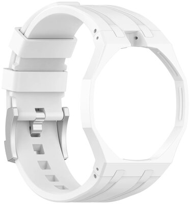 Cinturino in silicone Ricardo Pinzolo (per Swatch Royal Pop), White, con custodia, corona a ore 12