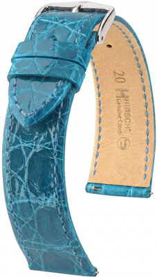 Cinturino in pelle Hirsch Genuine Croco 01808183-2, blu, pelle di coccodrillo, Quick Release